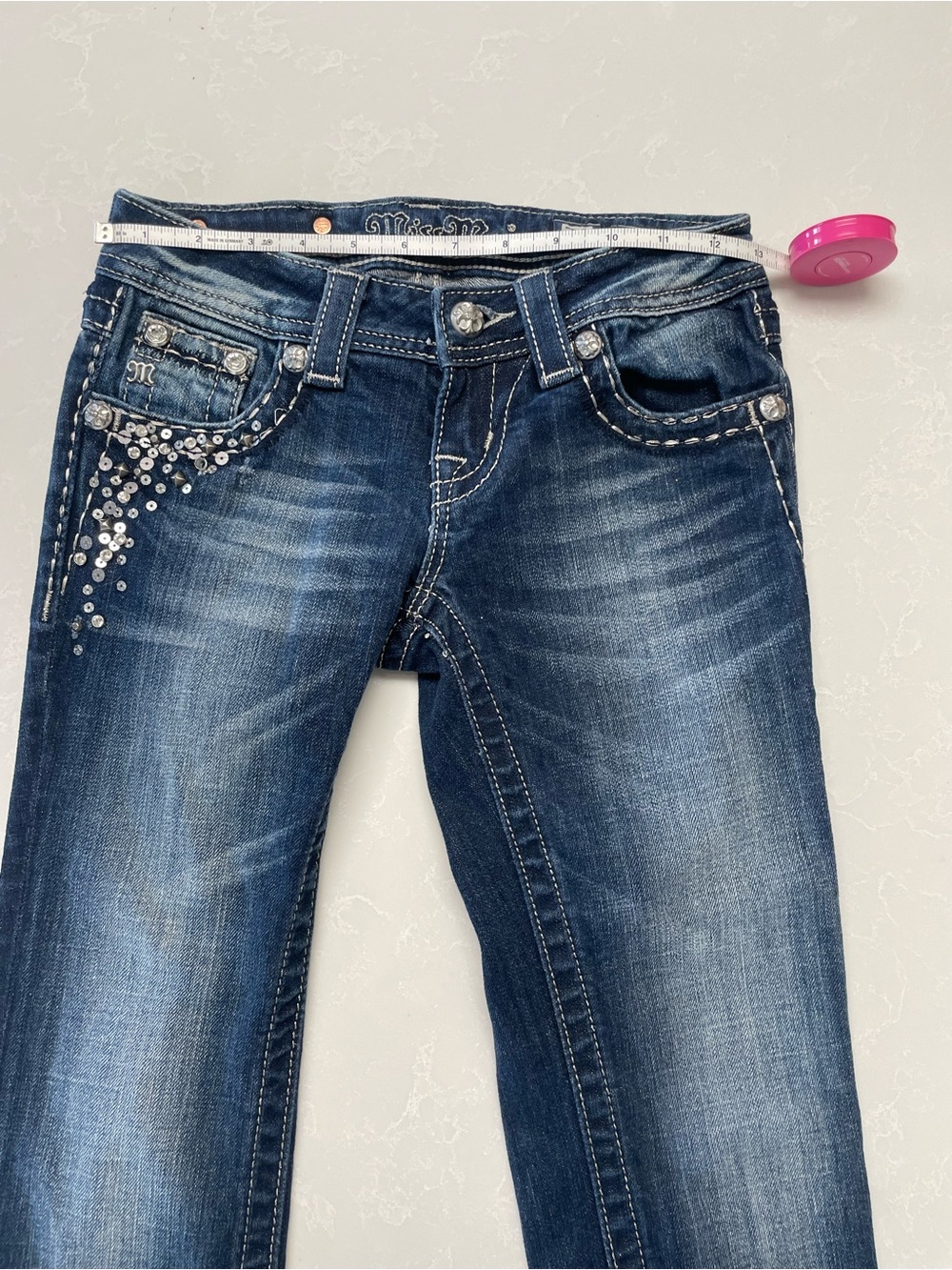 Y2k Miss Me Low-Rise Capri Studded Sequined - Picture 4 of 8